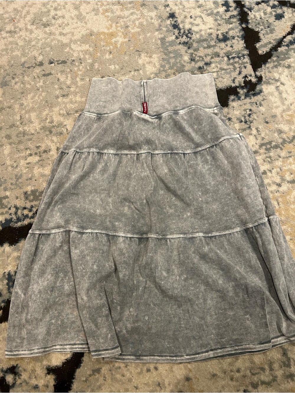 Hard Tail Acid-Wash Gray Tiered Maxi Skirt